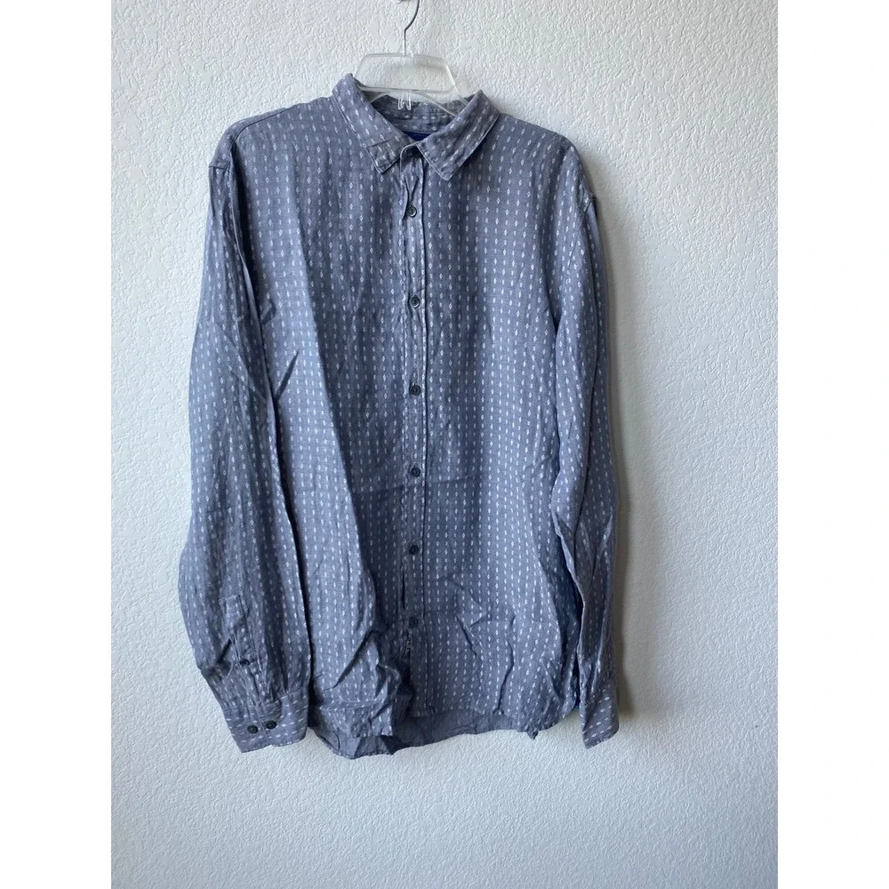 Banana Republic Heritage Collection Linen Grant Fit Shirt L Tall Blue Grey Print